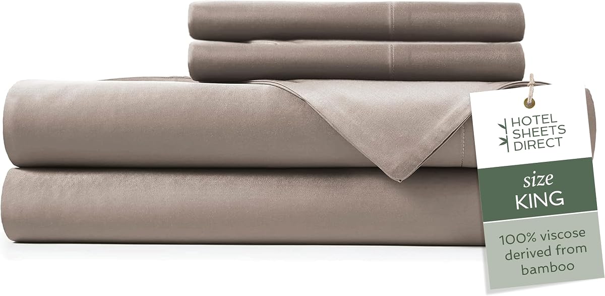 Hotel Sheets Direct bamboo sheet set in Sand on a king bed